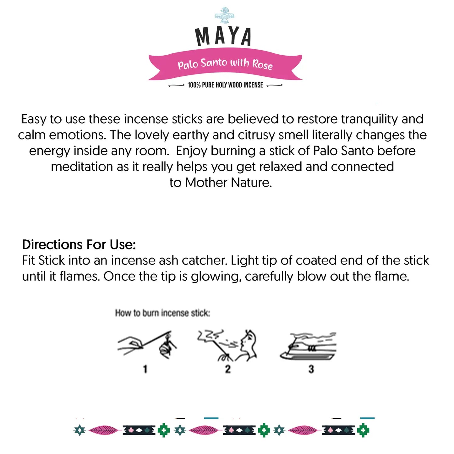 MAYA Palo Santo Incense with Rose for Cleansing